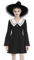 NEW WITCH DW453 Short black dress with vintage white collar and cross, retro witch, Darkinlove
