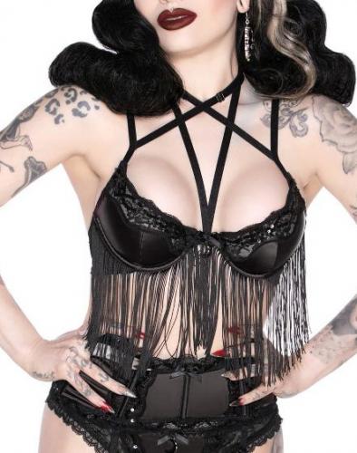 NEW WITCH She's Poison Bra [B] She\'s Poison black Bra with straps, lace and fringes, KILLSTAR, sexy gothic
