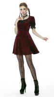 NEW WITCH DW482 Red velvet dress with black lace sleeves and collar, witchy goth, Darkinlove