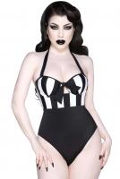 Juiced Up One Piece KILLSTAR, black and white stripes goth pinup swimsuit