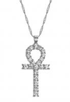 Silver color Egyptian ankh necklace with rhinestones, vampire occult