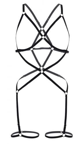 NEW WITCH Black body harness with silver o-ring, gothic rock fetish lingerie
