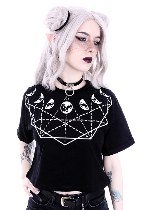 Restyle Moon Hippie Crescent Oversized Cold Shoulders Shirt XS Black